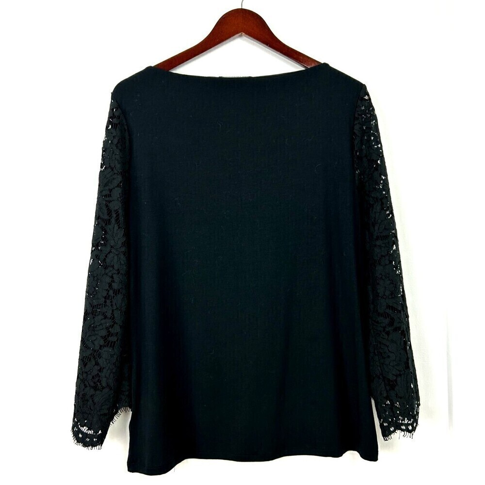 Lauren Ralph Lauren Women XL Blouse Black Lace Bell Sleeve Fairycore Whimsigoth - Picture 7 of 12